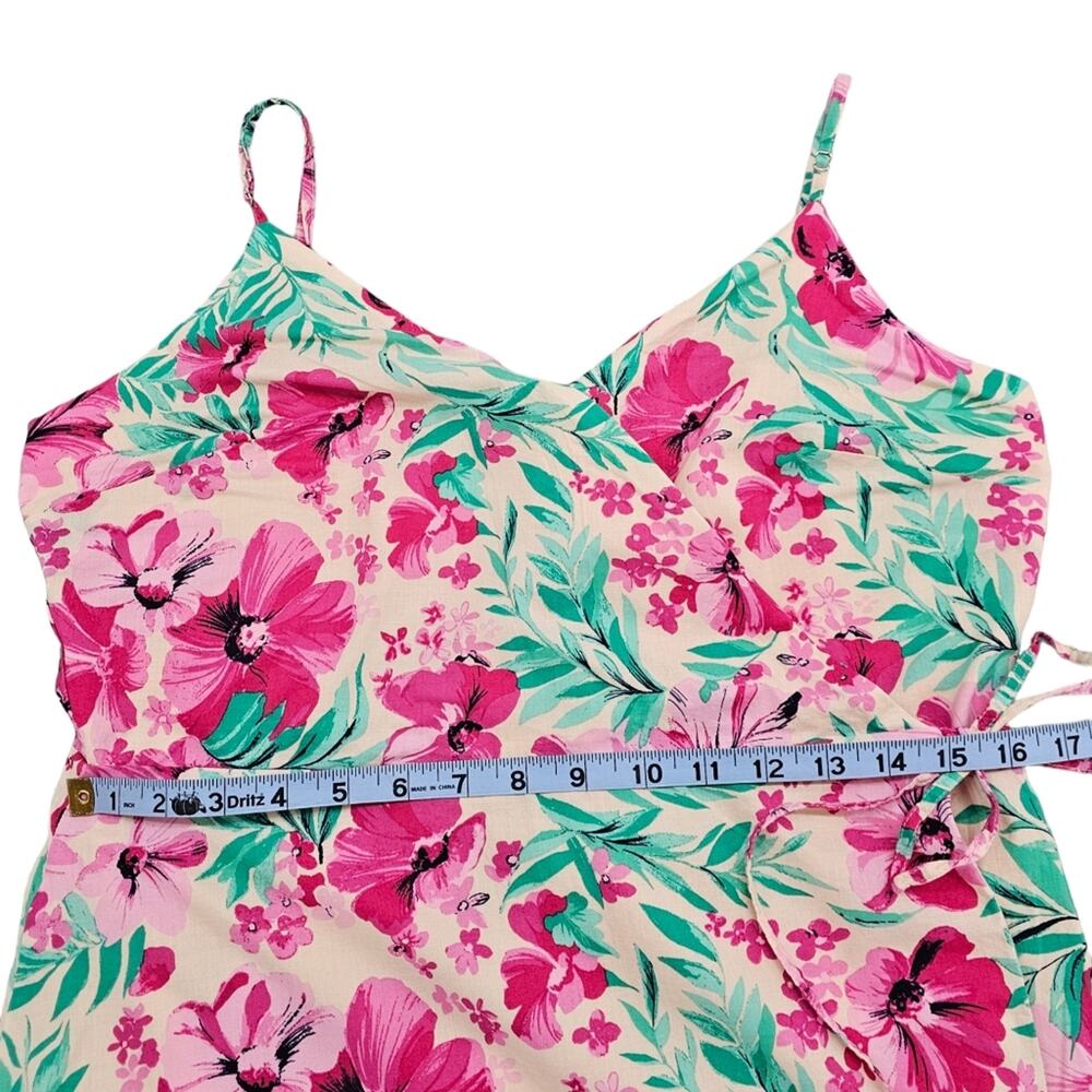 J Crew Dress Womens Size 12 Floral Wrap Midi Length Sleeveless Pink Green - Picture 14 of 16